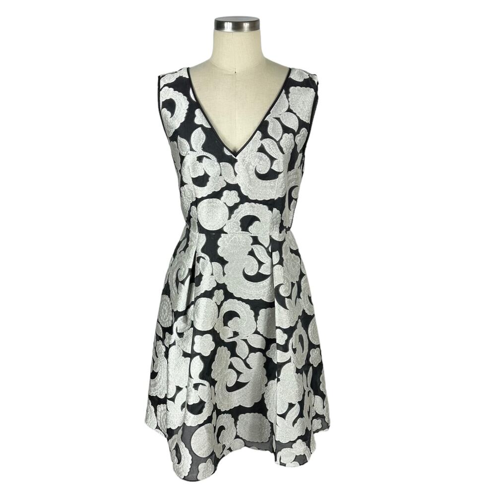 REISS Miriah Black Silver Jacquard Fit and Flare Mini Dress Women's‎ Size 8 NWT